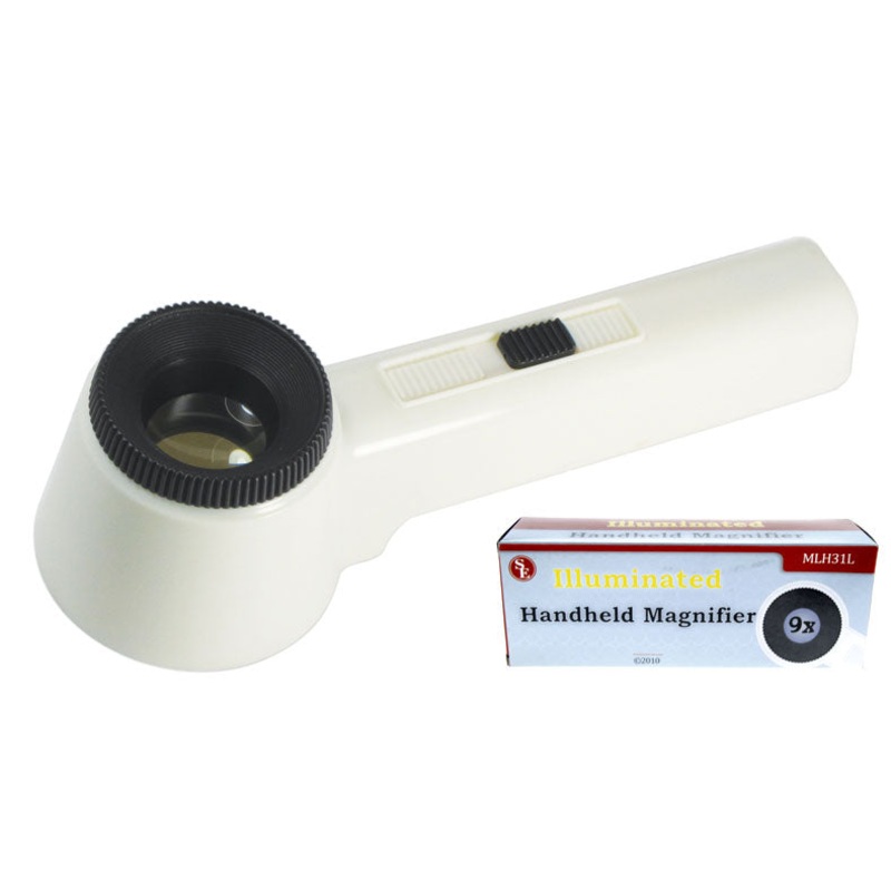 1″ Diameter 10x Illuminated Magnifier with Dual Lens, Krypton Bulb, Glass Lens