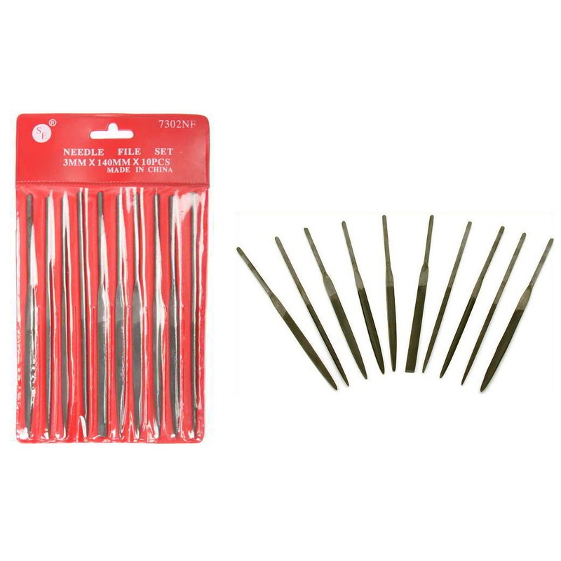 10 Piece Premium Quality Needle File Set in Pouch, Fine Cut (3mm x 140mm)