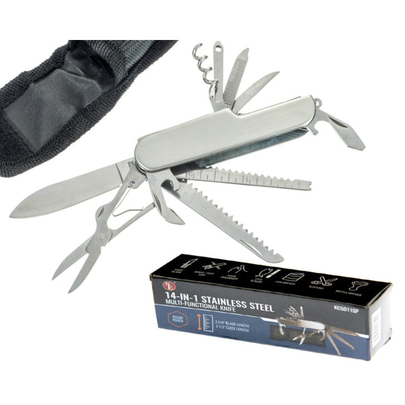 14-in-1 Multi-Function Full Stainless Steel Knife With Nylon Carrying Case
