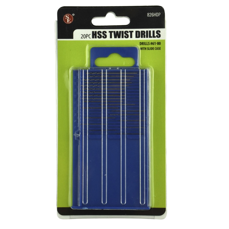 20 Piece High Speed Steel Twist Drills (#61-80) with Slide Case and Organizer