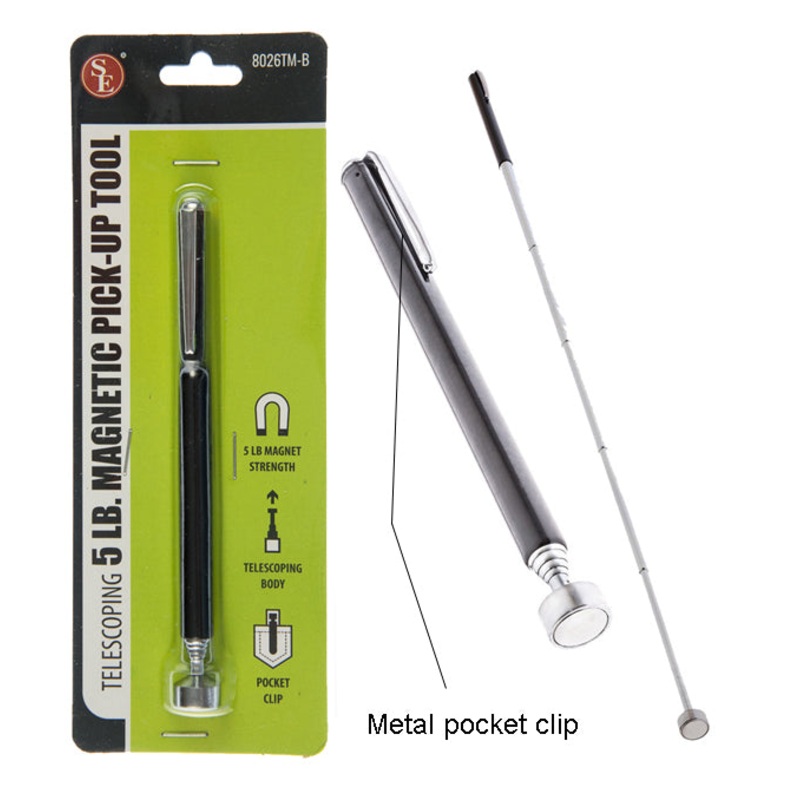 24″ Telescoping 5Lb Magnet Pick Up Tool with Black Grip & Pocket Clip