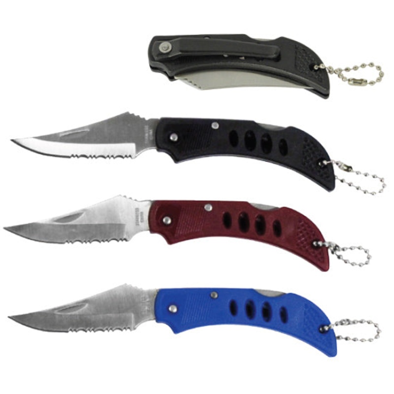 5-1/4″ Mini Lock Back Knife with Ball Keychain and Pocket Clip (Black, Blue or Red)
