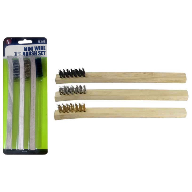 763WB, Sona 3 Piece 8″ Wire Brush Set, 1 Each with Stainless Steel, Brass & Nylon Bristles