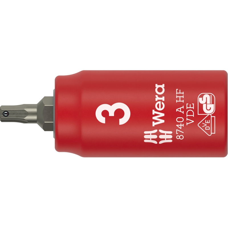Wera 8740 A VDE HF Zyklop Bit Socket, Insulated, 1/4″ Drive, with Holding Function for Hexagonal Socket Screws, 3 x 45 mm