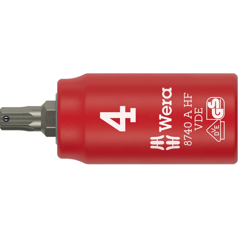 Wera 8740 A VDE HF Zyklop Bit Socket, Insulated, 1/4″ Drive, with Holding Function for Hexagonal Socket Screws, 4 x 45 mm