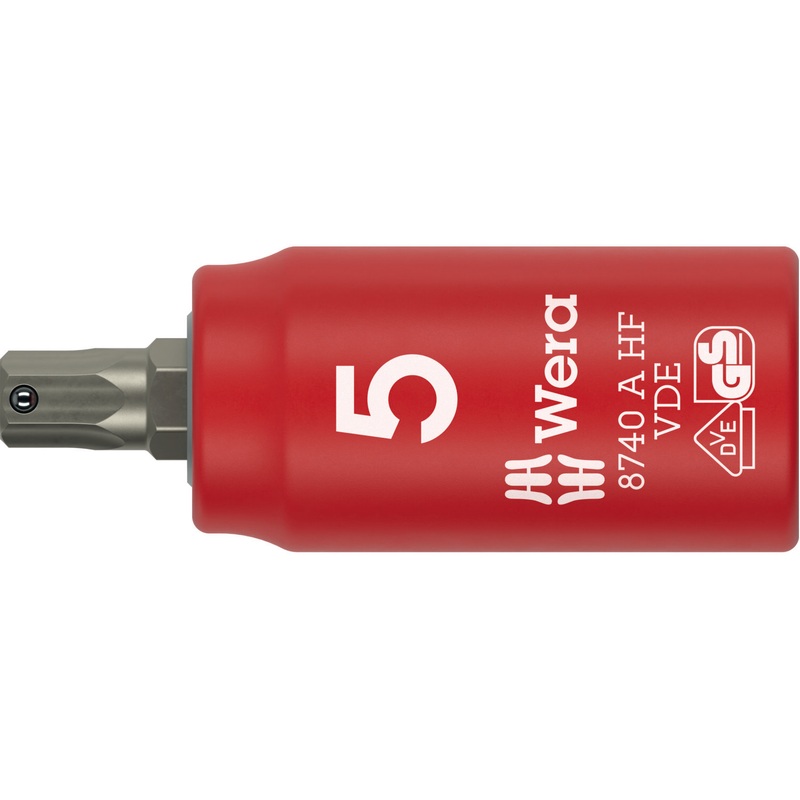 Wera 8740 A VDE HF Zyklop Bit Socket, Insulated, 1/4″ Drive, with Holding Function for Hexagonal Socket Screws, 5 x 45 mm