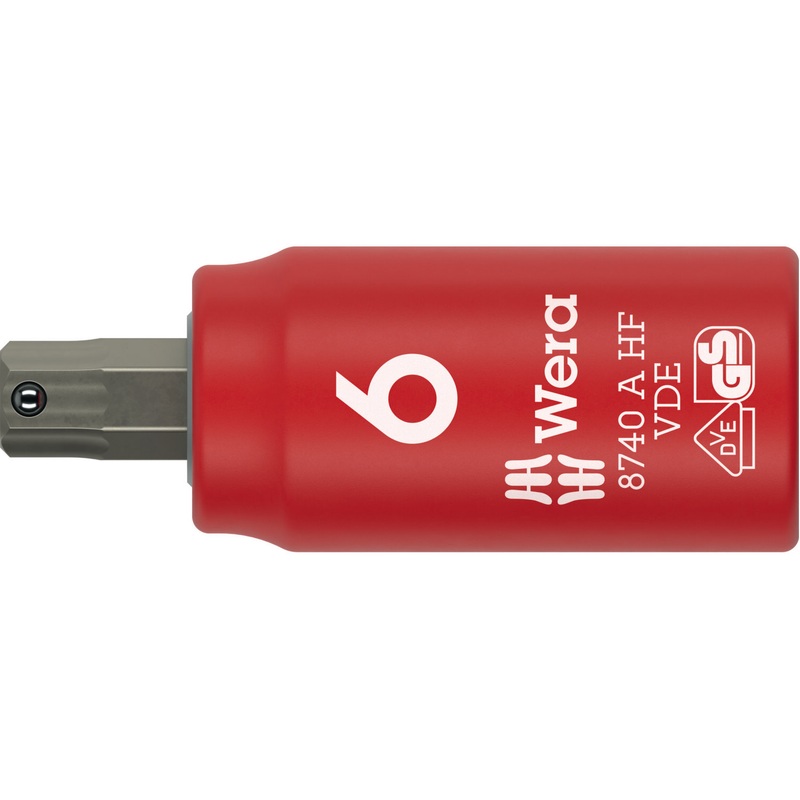Wera 8740 A VDE HF Zyklop Bit Socket, Insulated, 1/4″ Drive, with Holding Function for Hexagonal Socket Screws, 6 x 45 mm