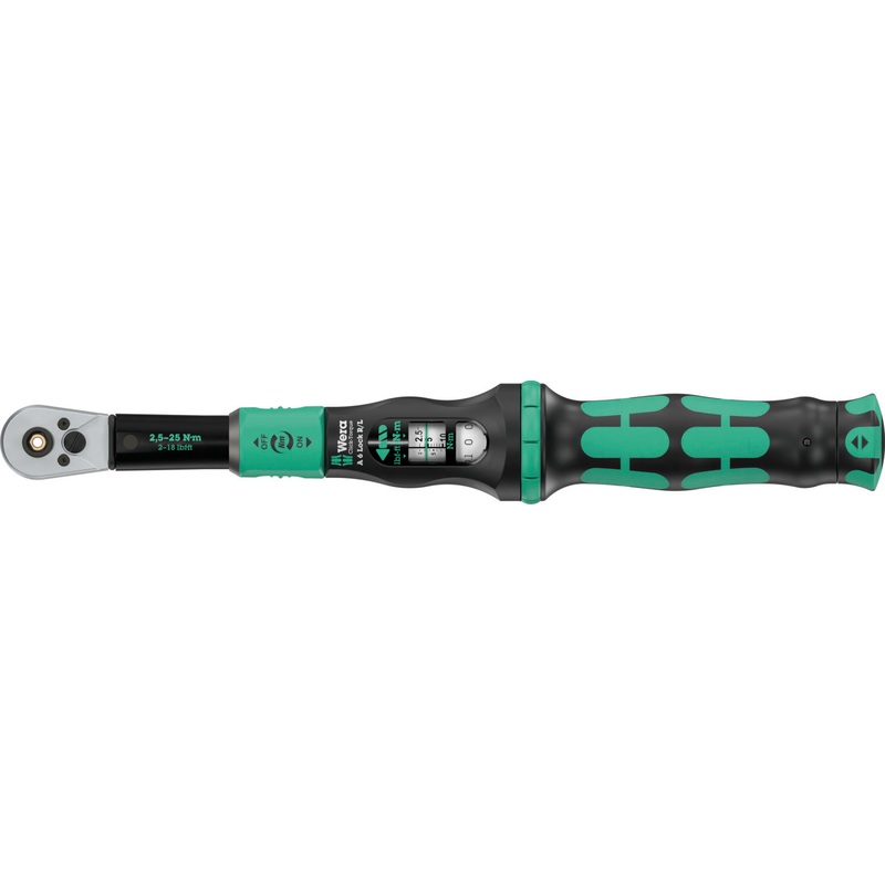 Wera Click-Torque Lock A 6 R/L Torque wrench, adjustable, Torque Lock function, continuous bit mounting (1/4″), 2.5-25 Nm