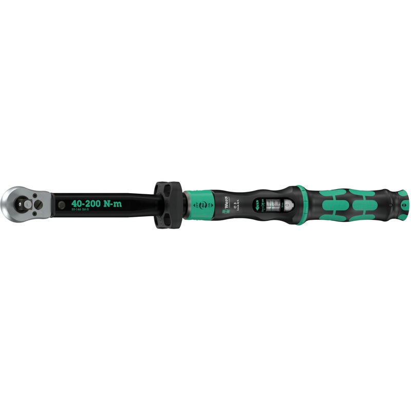 Wera Click-Torque Lock C 3 R/L Torque wrench, adjustable, Torque function, square head insert (1/2″), clockwise/counterclockwise torque operation, 40-200 Nm