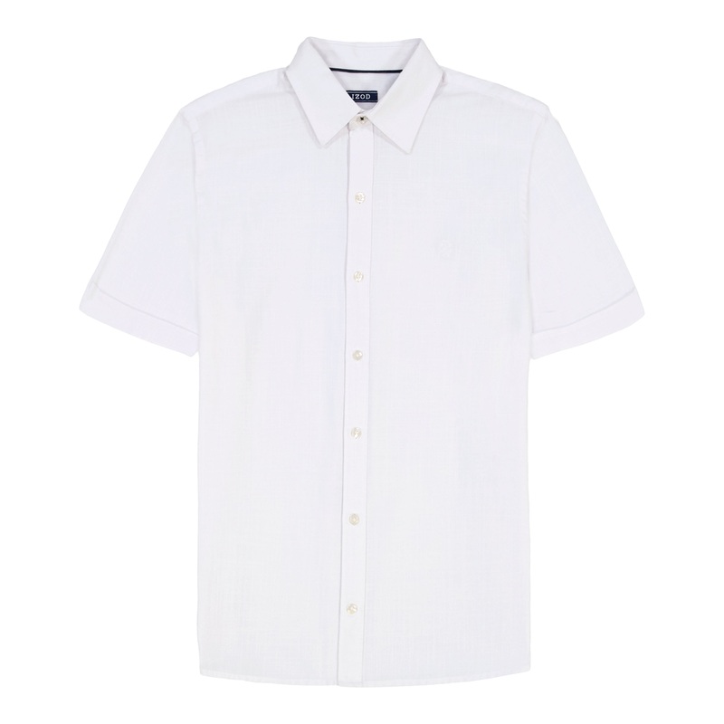 IZOD Mens Breeze Solid Short Sleeve Button Up Shirt
