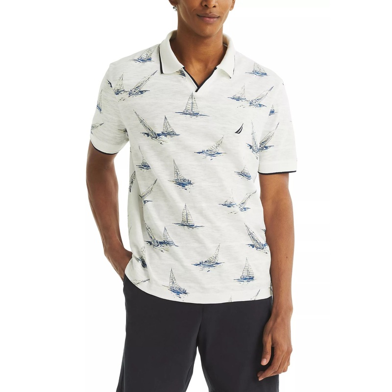 Nautica Mens Textured Short Sleeve Polo